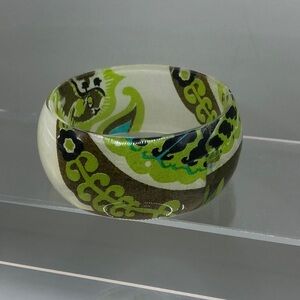 Lucite fabric inlay bangle bracelet 8-8.5 vintage style layer stack boho.